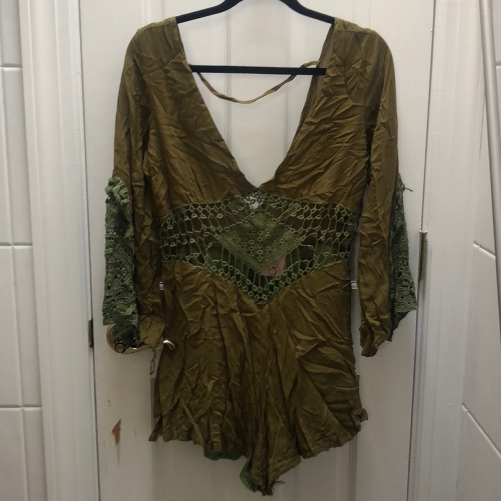 Green crocheted romper